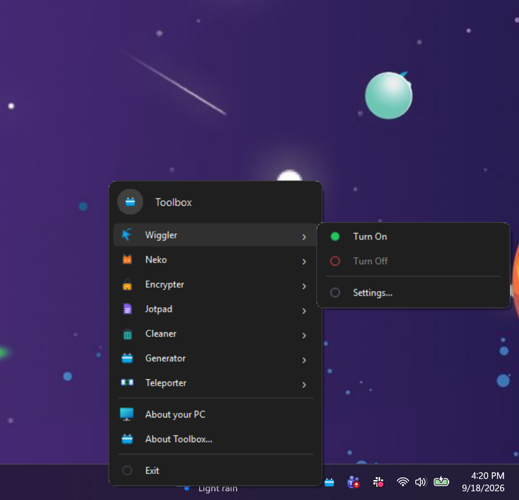 Screenshot of the Toolbox desktop software